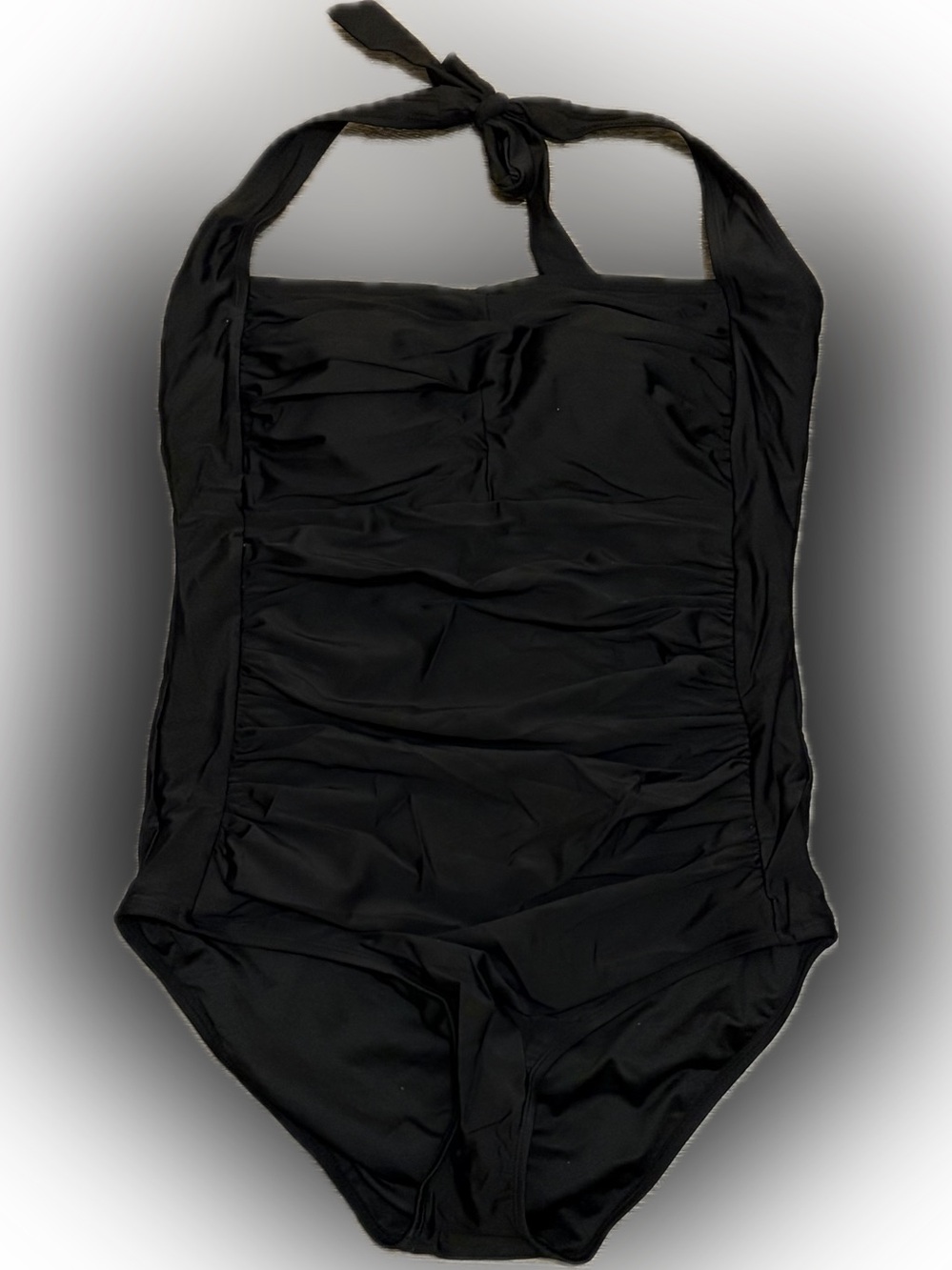NWT Black Halter Ruched One-Piece Swimsuit